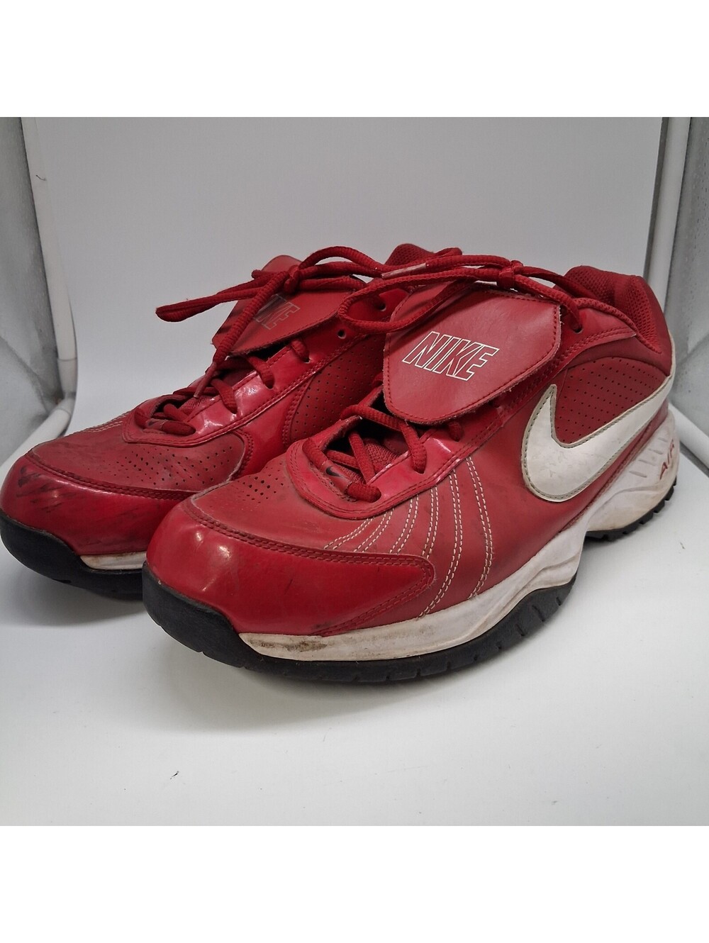 Nike Air 333785-611 Mens 11.5 Red White Leather Training Shoes Sneakers